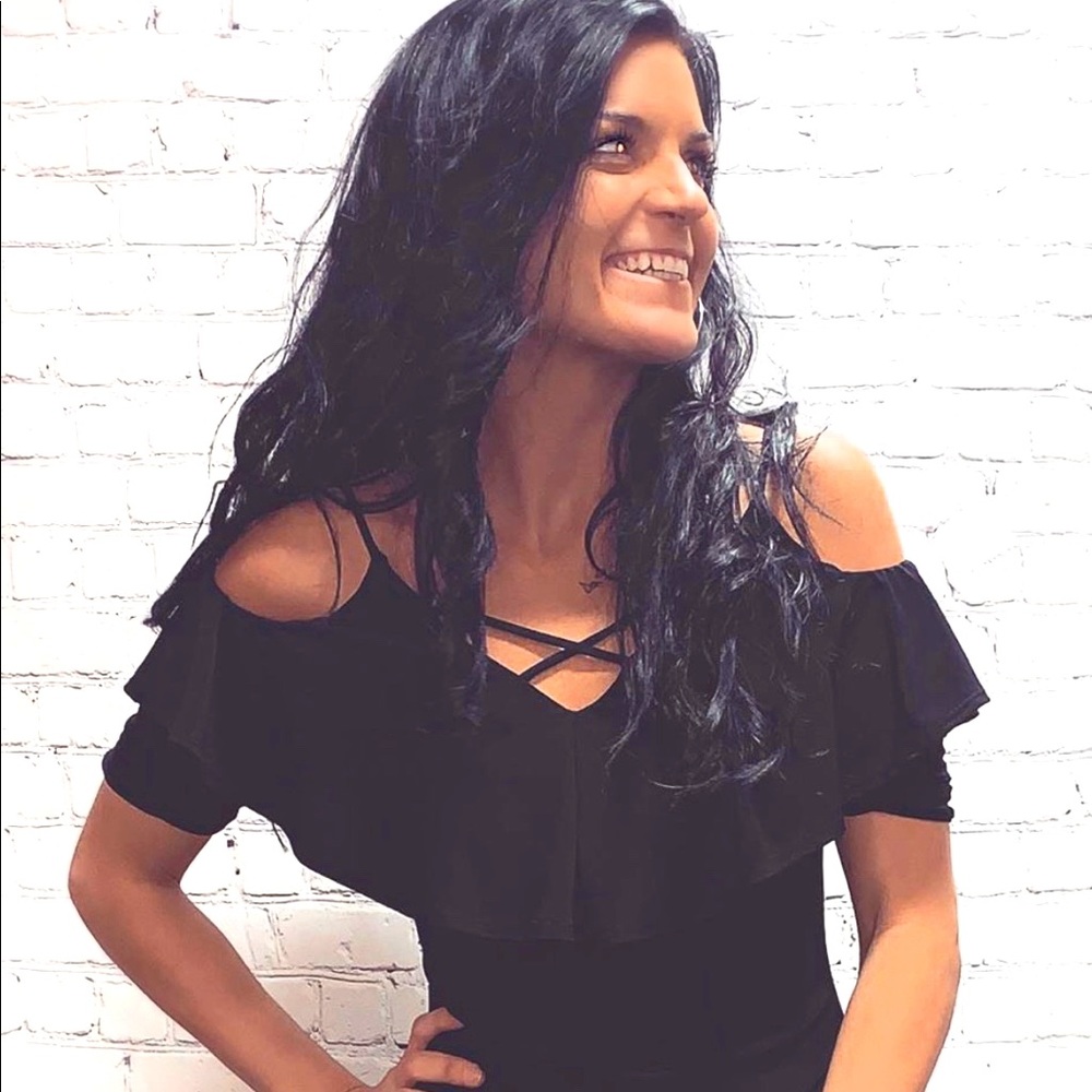 SOLD Black Criss-Cross Ruffle Mini Dress